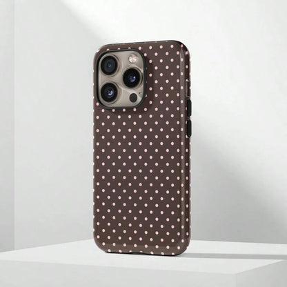 VESPOP Cute White Polka Dot Fashion Brown Base White Polka Dot Phone Case, Cute Y2K Style. Compatible With IPhone 17, 16, 15, 14, 13, 12, 11 Pro Max Plus Models,International Version, Not The Domestic