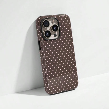 VESPOP Cute White Polka Dot Fashion Brown Base White Polka Dot Phone Case, Cute Y2K Style. Compatible With IPhone 17, 16, 15, 14, 13, 12, 11 Pro Max Plus Models,International Version, Not The Domestic