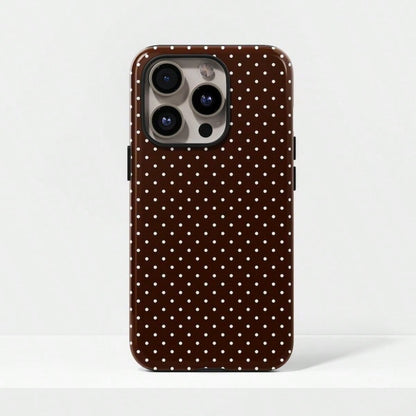 VESPOP Cute White Polka Dot Fashion Brown Base White Polka Dot Phone Case, Cute Y2K Style. Compatible With IPhone 17, 16, 15, 14, 13, 12, 11 Pro Max Plus Models,International Version, Not The Domestic