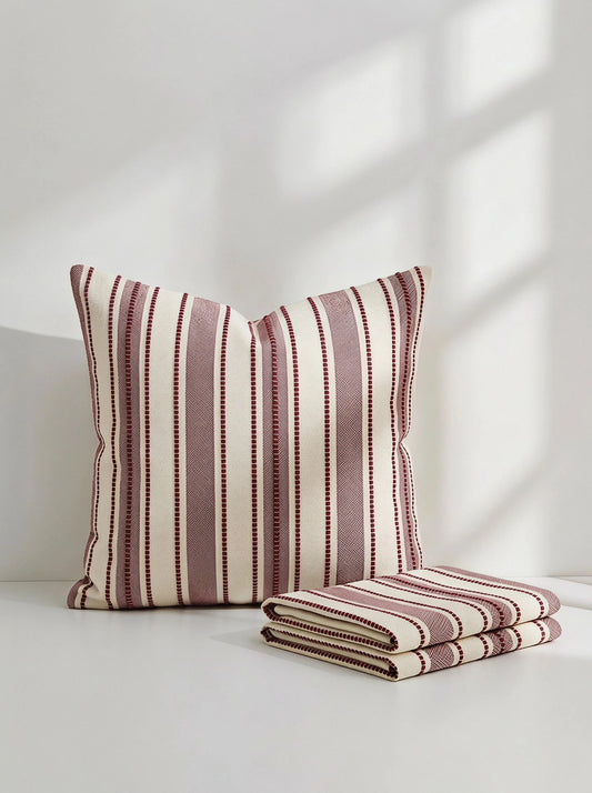 Veyra Day 1pc/2pcs Boho Farmhouse Stripe Throw Pillow Covers, Modern Woven Jacquard Cushion Covers For Sofa Couch Bed, Rustic Red Vertical Striped Accent Pillowcases (No Insert)