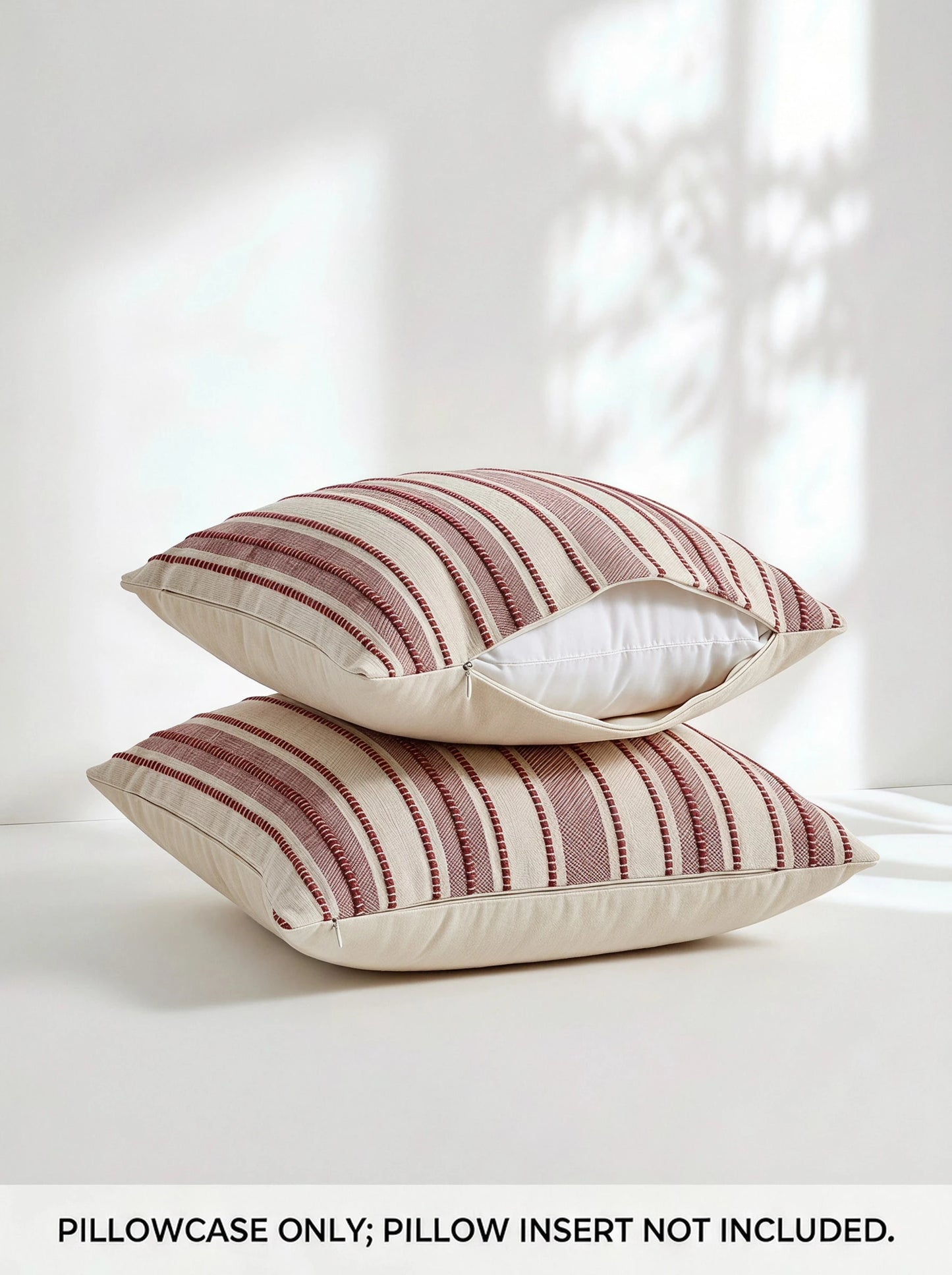 Veyra Day 1pc/2pcs Boho Farmhouse Stripe Throw Pillow Covers, Modern Woven Jacquard Cushion Covers For Sofa Couch Bed, Rustic Red Vertical Striped Accent Pillowcases (No Insert)