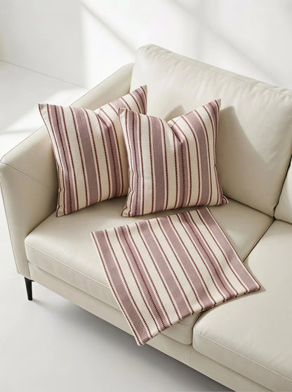 Veyra Day 1pc/2pcs Boho Farmhouse Stripe Throw Pillow Covers, Modern Woven Jacquard Cushion Covers For Sofa Couch Bed, Rustic Red Vertical Striped Accent Pillowcases (No Insert)