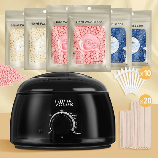 Viilife Waxing Kit For Women- Hot Melt Hard Wax Warmer For Hair Removal, Eyebrow, Bikini, Legs, Face, Wax- Machine, 6-Pack Beads, Accessories