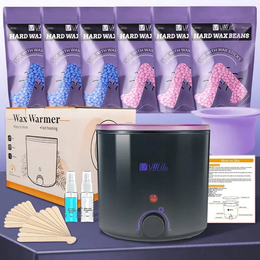 Viilife Waxing Kit, Hair Removal Wax Warmer With 6 Bags Hard Wax Beans For Full Body, Legs, Face, Eyebrows Bikini-Ideal For Both Women And Men With 20Pcs Applicator, Pre And Post Car Water
