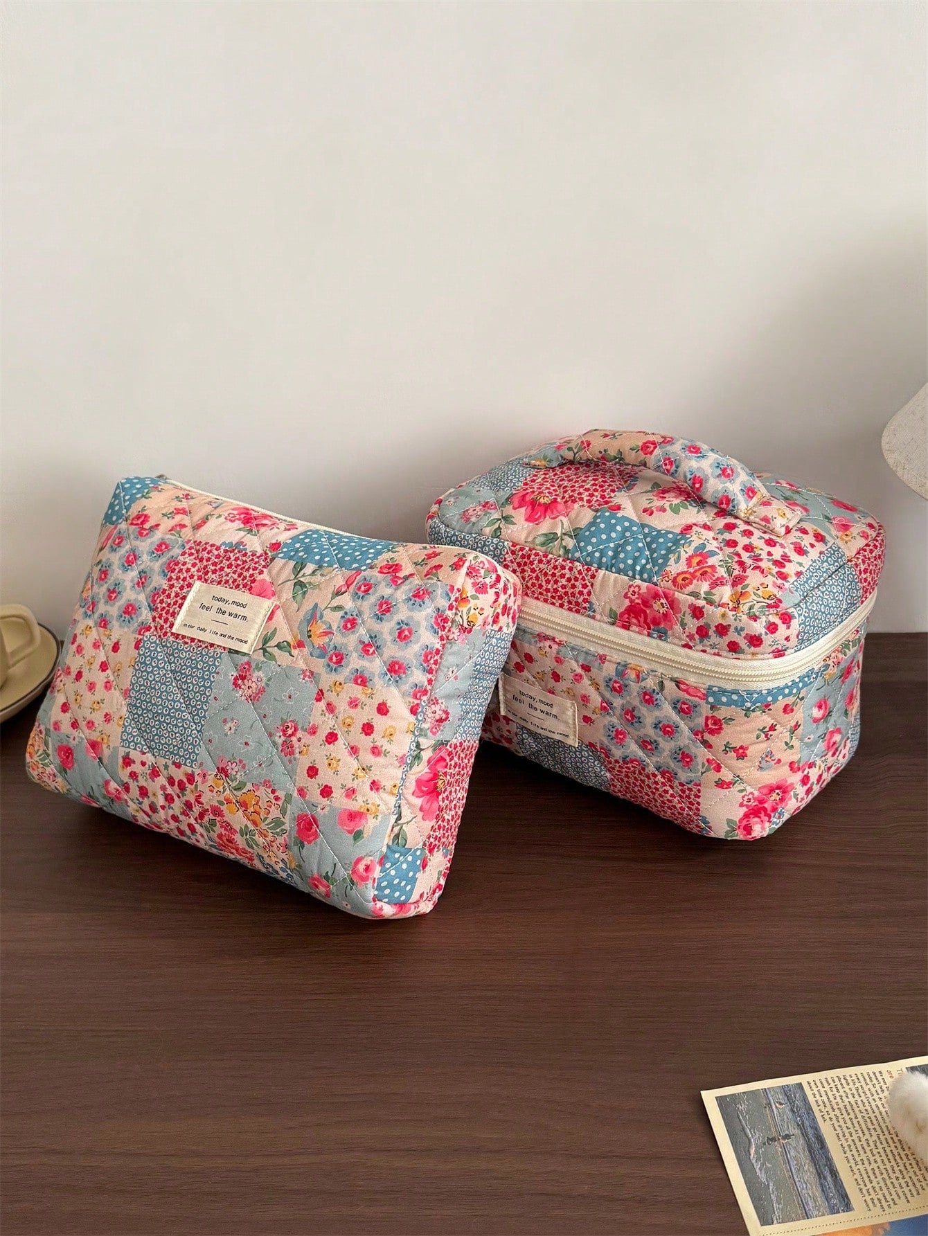 Vintage Elegant Patchwork Pattern Cosmetic Bag Set, Fashion Large Capacity Multi-Compartment Handbag, Multifunctional Travel Organizer Pouch, Storage Bag For Cosmetics, Makeup Tools, Etc., Holiday Gif