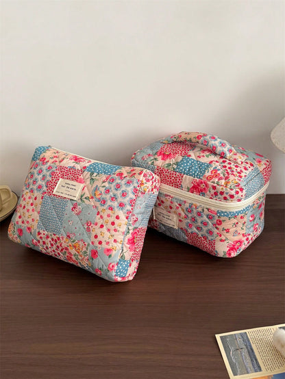 Vintage Elegant Patchwork Pattern Cosmetic Bag Set, Fashion Large Capacity Multi-Compartment Handbag, Multifunctional Travel Organizer Pouch, Storage Bag For Cosmetics, Makeup Tools, Etc., Holiday Gif