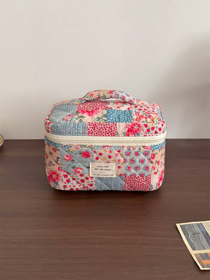 Vintage Elegant Patchwork Pattern Cosmetic Bag Set, Fashion Large Capacity Multi-Compartment Handbag, Multifunctional Travel Organizer Pouch, Storage Bag For Cosmetics, Makeup Tools, Etc., Holiday Gif