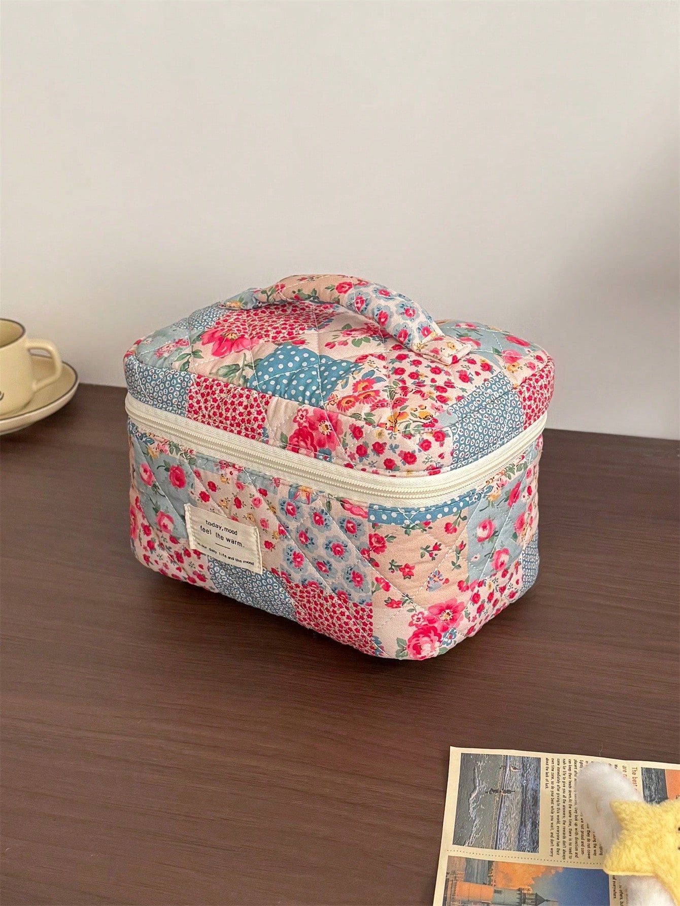 Vintage Elegant Patchwork Pattern Cosmetic Bag Set, Fashion Large Capacity Multi-Compartment Handbag, Multifunctional Travel Organizer Pouch, Storage Bag For Cosmetics, Makeup Tools, Etc., Holiday Gif