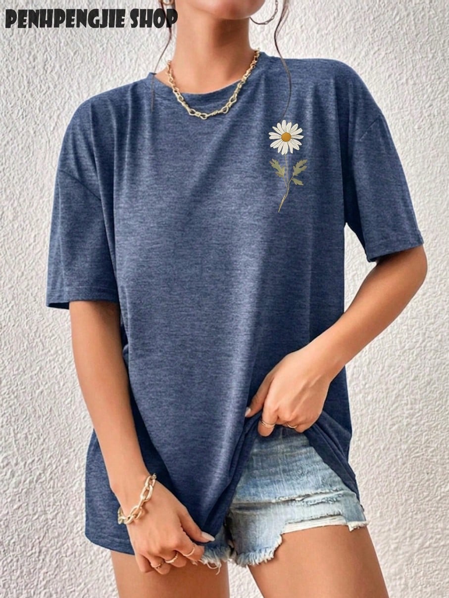Vintage "It Is Well With My Soul" Wildflower Beach Front Back T-Shirt Summer Tops For Women, Casual Double Sided Graphic Tee Casual Graphic Print Te