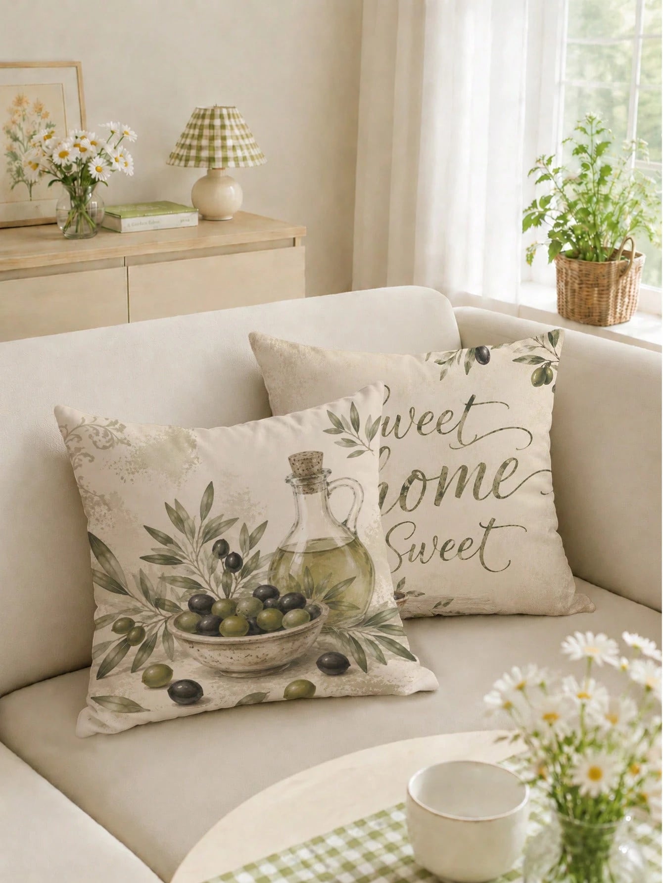 Vintage Olive Branch & Fruit Sweet Home Cushion Cover 4-Piece Set, Single-Sided Printed Peach Skin Velvet Polyester Material, 45*45CM Throw Pillow Covers For Modern Fabric Sofa Indoor Decor, Party Dec
