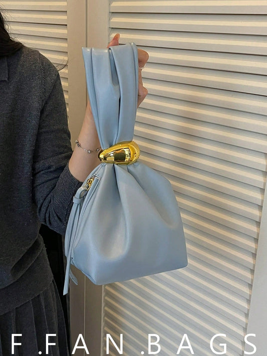 Vintage Pleated Bucket Bag For Women, New 2026 Minimalist Design, Elegant Niche Personalized Large Capacity PU Material