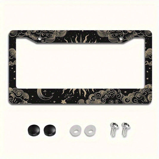 Vintage Sun And Moon Colorful License Plate Frame Cover- 6.3x 12.2inch(16x 31cm)- Easy To Install- Metal Finish- Artistic Design- Perfect For Accessories