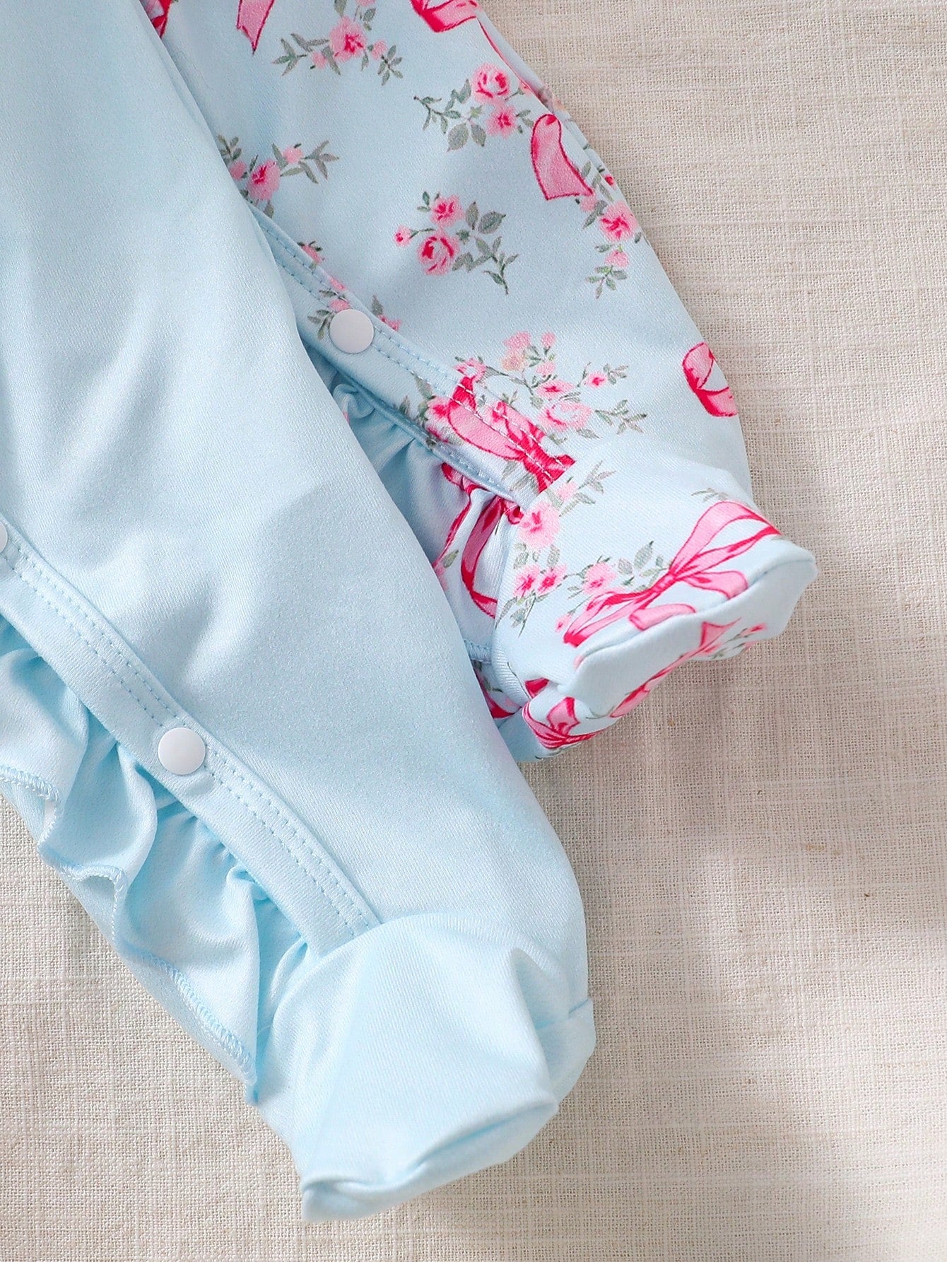 Vintaside Kids 2-Piece Baby Girls Footed Romper Set With Headband,Light Pink,Autumn,Cute,Family Matching Floral Print Long Sleeve Pajamas Newborn Toddler Sleepwear