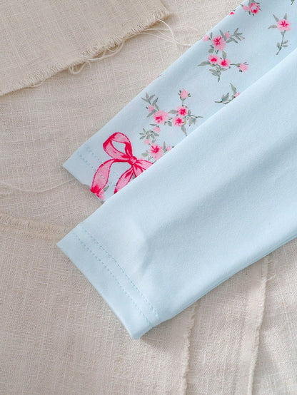 Vintaside Kids 2-Piece Baby Girls Footed Romper Set With Headband,Light Pink,Autumn,Cute,Family Matching Floral Print Long Sleeve Pajamas Newborn Toddler Sleepwear