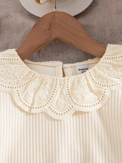 Vintaside Kids 2pcs/Set Baby Girl Outfit, Simple Design, Chic Collar, Spring, 5-12 Months Fall Winter