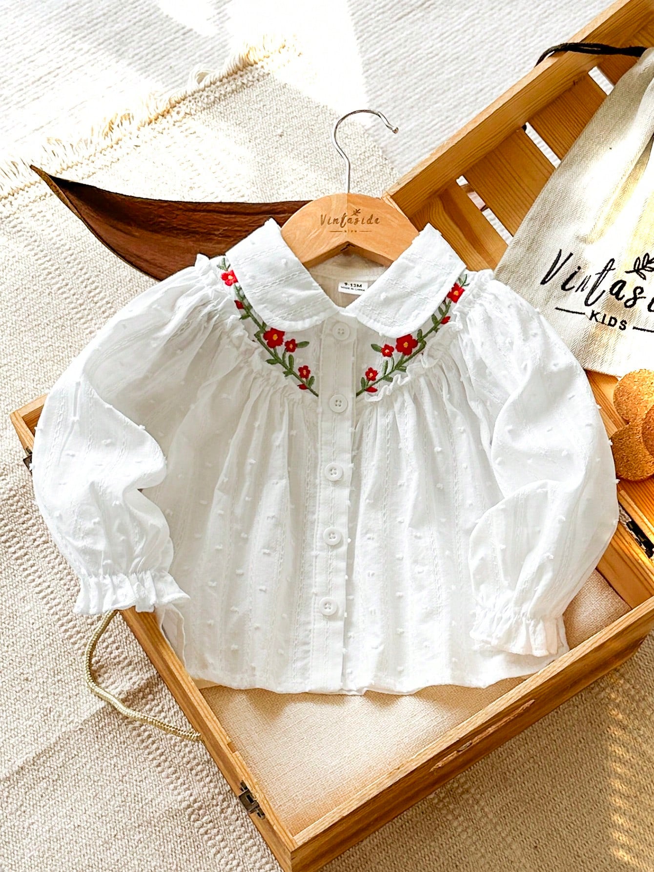Vintaside Kids Baby Girl Casual Cute Floral Embroidered Collar Long Sleeve Blouse Top, Suitable For Spring, Summer, Autumn, Daily Wear