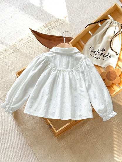 Vintaside Kids Baby Girl Casual Cute Floral Embroidered Collar Long Sleeve Blouse Top, Suitable For Spring, Summer, Autumn, Daily Wear