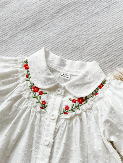 Vintaside Kids Baby Girl Casual Cute Floral Embroidered Collar Long Sleeve Blouse Top, Suitable For Spring, Summer, Autumn, Daily Wear
