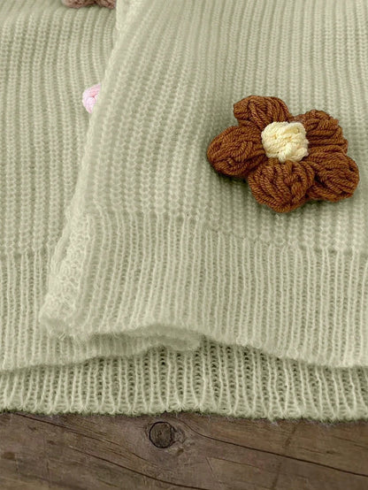 Vintaside Kids Tween Girls Sweet & Cute 3D Colorful Floral Apricot Autumn/Winter Cardigan Sweater