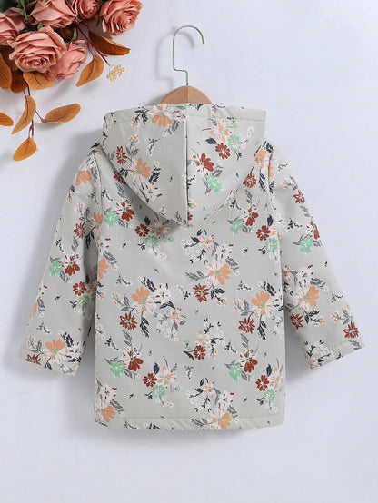 Vintaside Kids Young Girl Floral Print Teddy Lined Hooded Coat,Holiday,Summer,Travel