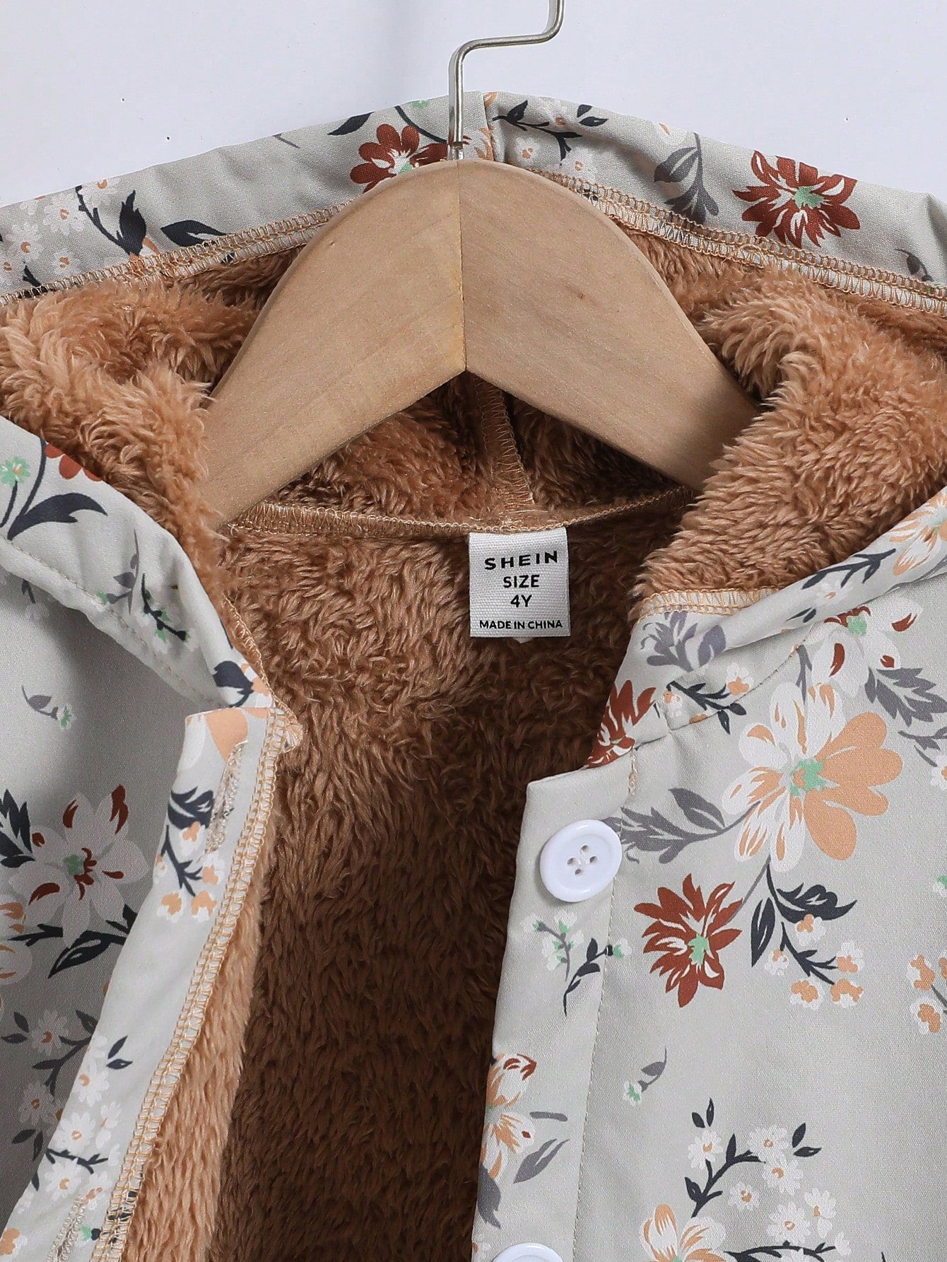 Vintaside Kids Young Girl Floral Print Teddy Lined Hooded Coat,Holiday,Summer,Travel