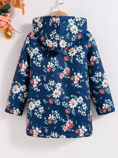 Vintaside Kids Young Girl Floral Print Teddy Lined Hooded Coat,Holiday,Summer,Travel