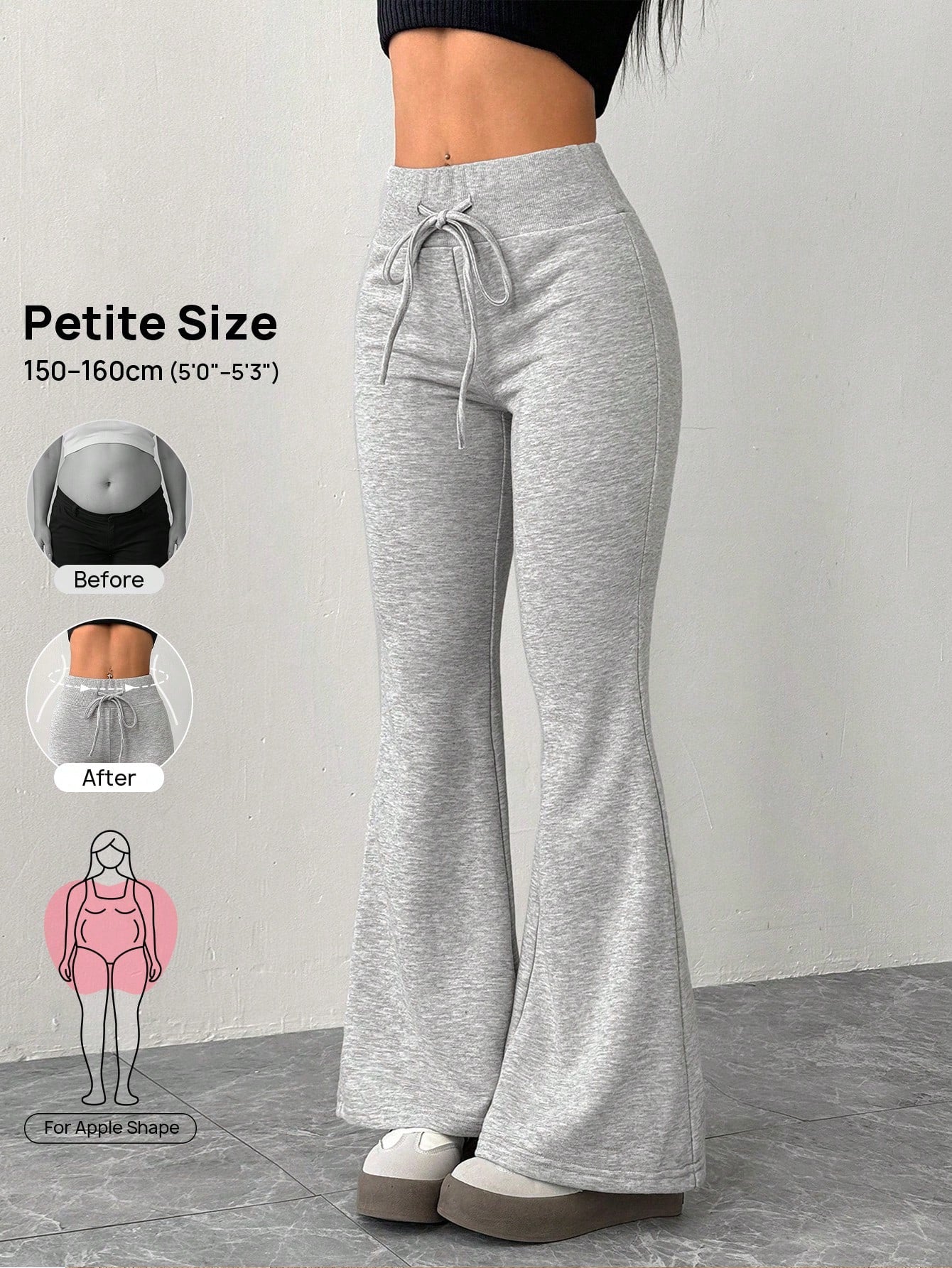 Vivamere Women's Casual Gray Knitted Elastic Waist Flared Sweatpants,Petite Women