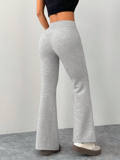 Vivamere Women's Casual Gray Knitted Elastic Waist Flared Sweatpants,Petite Women