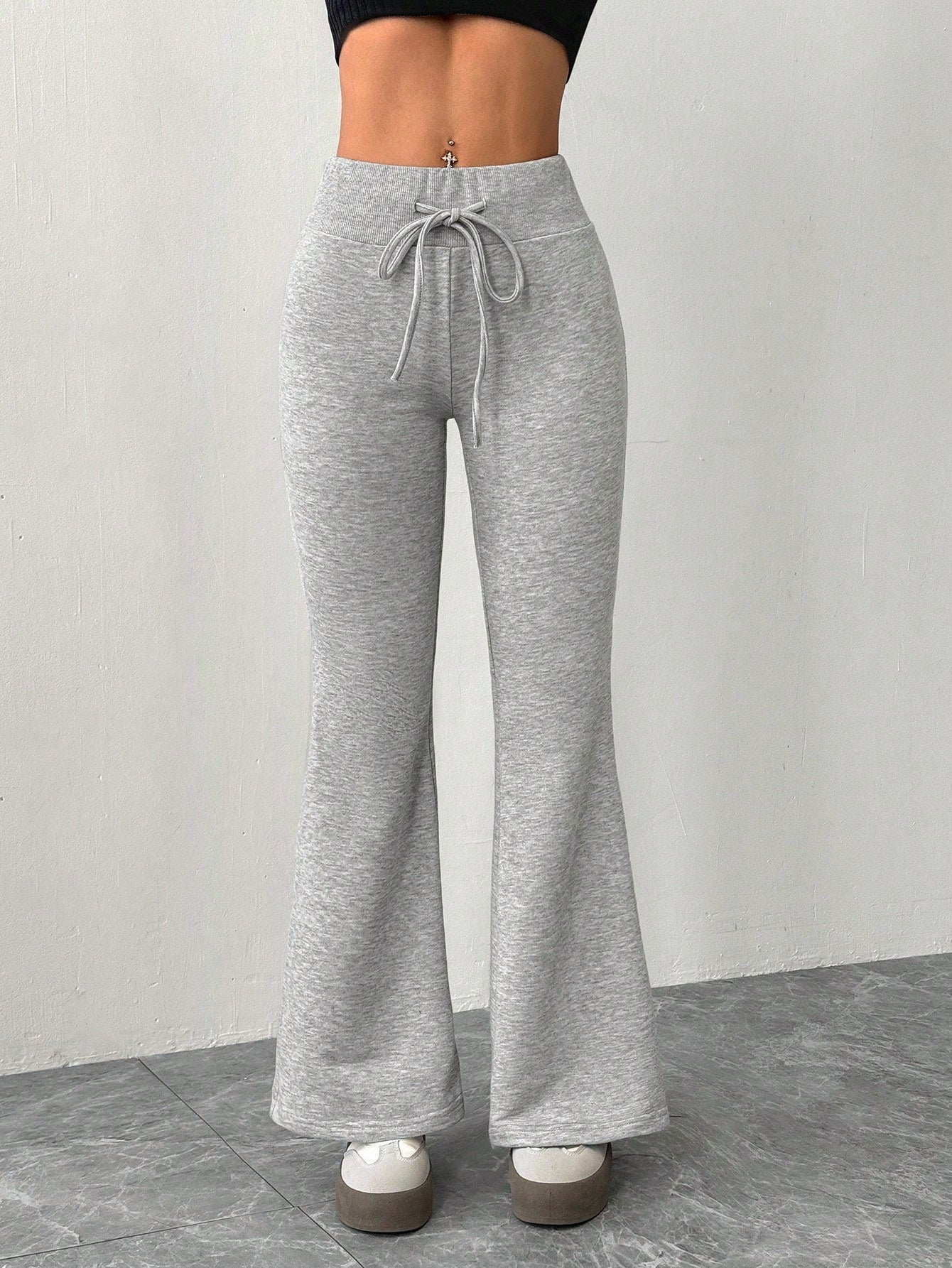 Vivamere Women's Casual Gray Knitted Elastic Waist Flared Sweatpants,Petite Women