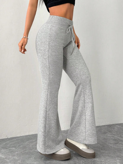 Vivamere Women's Casual Gray Knitted Elastic Waist Flared Sweatpants,Petite Women