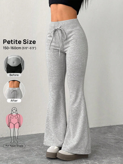 Vivamere Women's Casual Gray Knitted Elastic Waist Flared Sweatpants,Petite Women