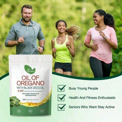 Vivonu Oil Of Oregano With Black Seed Oil Softgels| 6200mg Herbal Equivalent Per Serving| Ultra High Carvacrol & Thymoquinone| 300 Softgels| Gluten & Dairy Free
