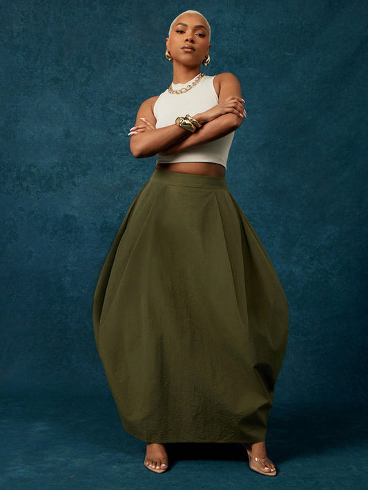 Vixey Lightweight Woven High Waist Balloon Shape Maxi Skirt, Statement Skirt, Casual, Bold