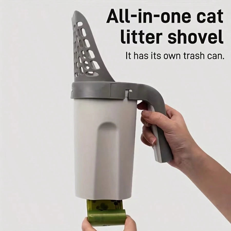 VORNOSI Large-Capacity Cat Litter Shovel With Integrated Trash Can- Portable Easy-To-Clean Plastic Pet Feces Shovel