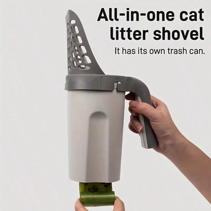 VORNOSI Large-Capacity Cat Litter Shovel With Integrated Trash Can- Portable Easy-To-Clean Plastic Pet Feces Shovel