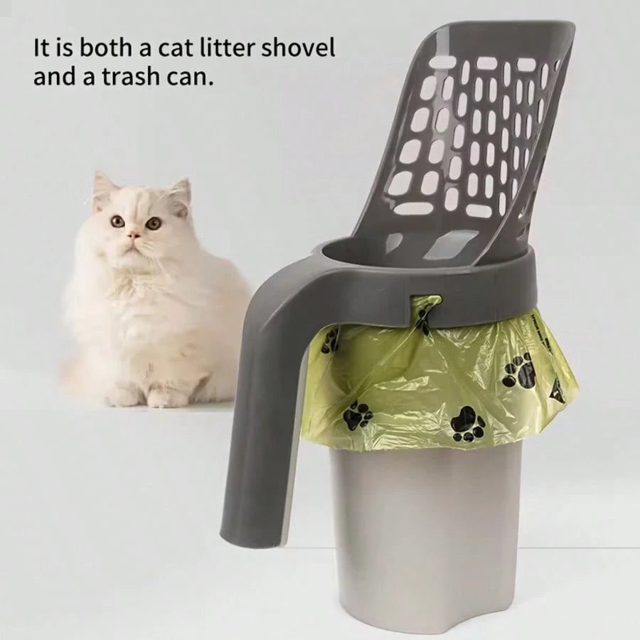 VORNOSI Large-Capacity Cat Litter Shovel With Integrated Trash Can- Portable Easy-To-Clean Plastic Pet Feces Shovel