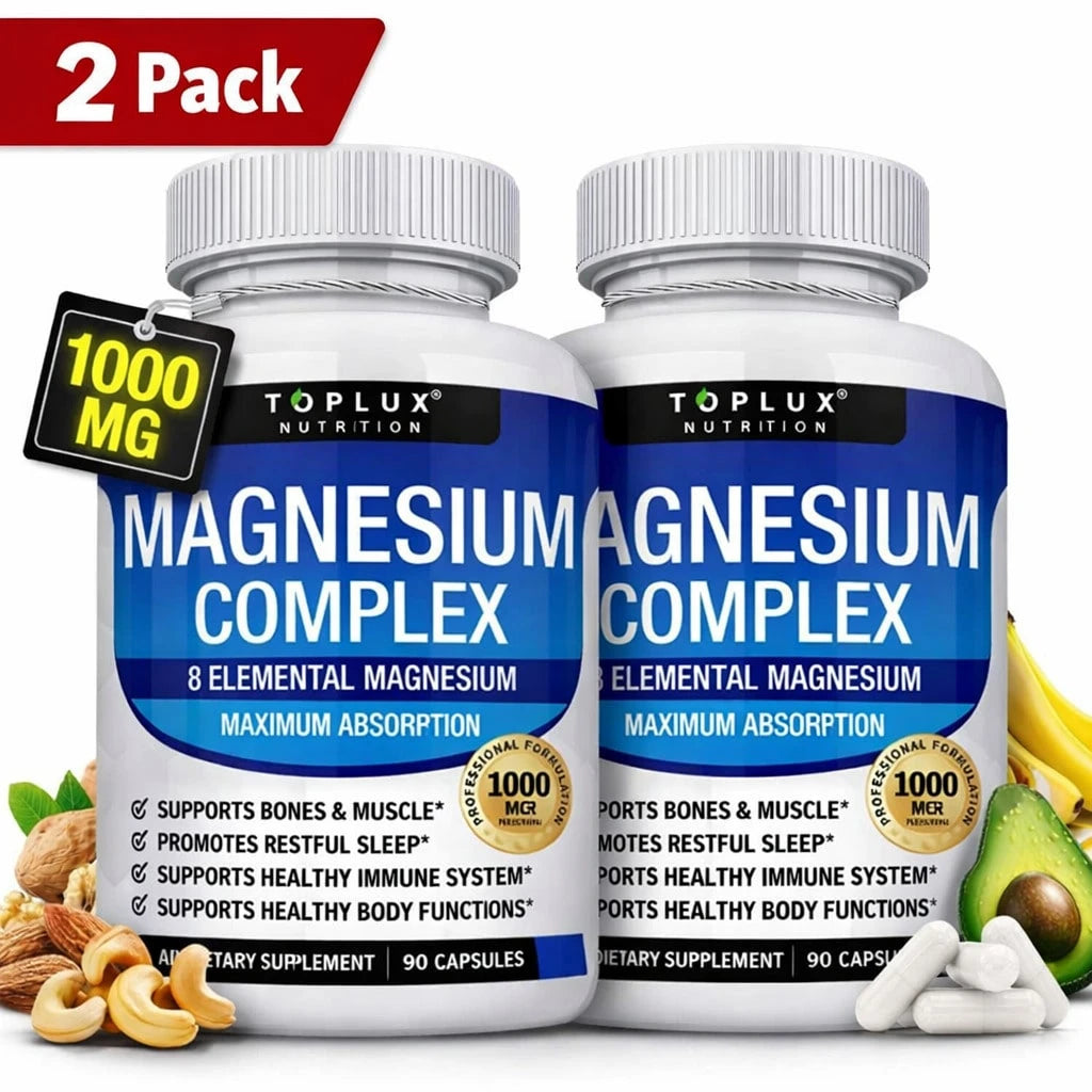 VPOAJ Magnesium Complex 1000mg Capsules – 2 Pack Value Set, Advanced Magnesium Supplement For Sleep, Muscle & Bone Support, 90 Capsules Each