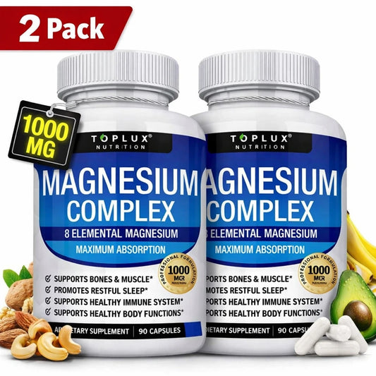 VPOAJ Magnesium Complex 1000mg Capsules – 2 Pack Value Set, Advanced Magnesium Supplement For Sleep, Muscle & Bone Support, 90 Capsules Each