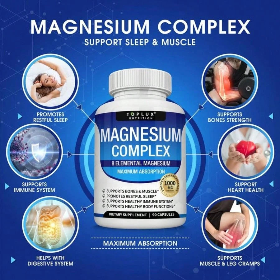 VPOAJ Magnesium Complex 1000mg Capsules – 2 Pack Value Set, Advanced Magnesium Supplement For Sleep, Muscle & Bone Support, 90 Capsules Each