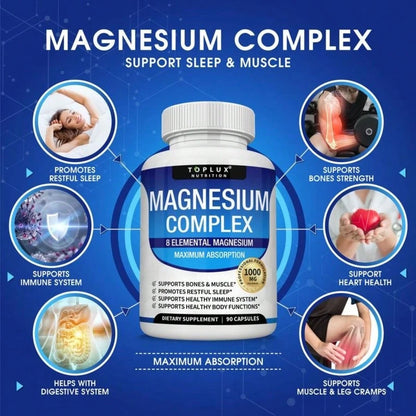 VPOAJ Magnesium Complex 1000mg Capsules – 2 Pack Value Set, Advanced Magnesium Supplement For Sleep, Muscle & Bone Support, 90 Capsules Each