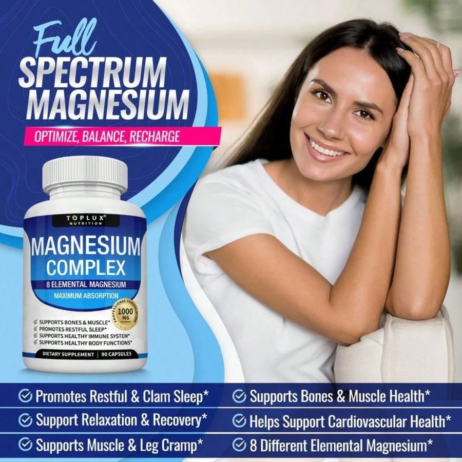 VPOAJ Magnesium Complex 1000mg Capsules – 2 Pack Value Set, Advanced Magnesium Supplement For Sleep, Muscle & Bone Support, 90 Capsules Each