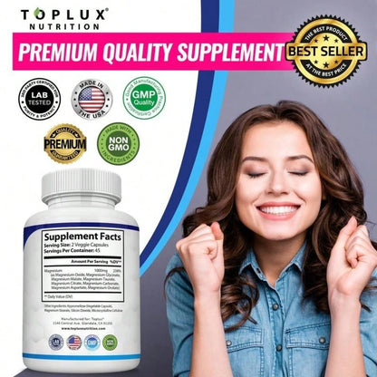 VPOAJ Magnesium Complex 1000mg Capsules – 2 Pack Value Set, Advanced Magnesium Supplement For Sleep, Muscle & Bone Support, 90 Capsules Each