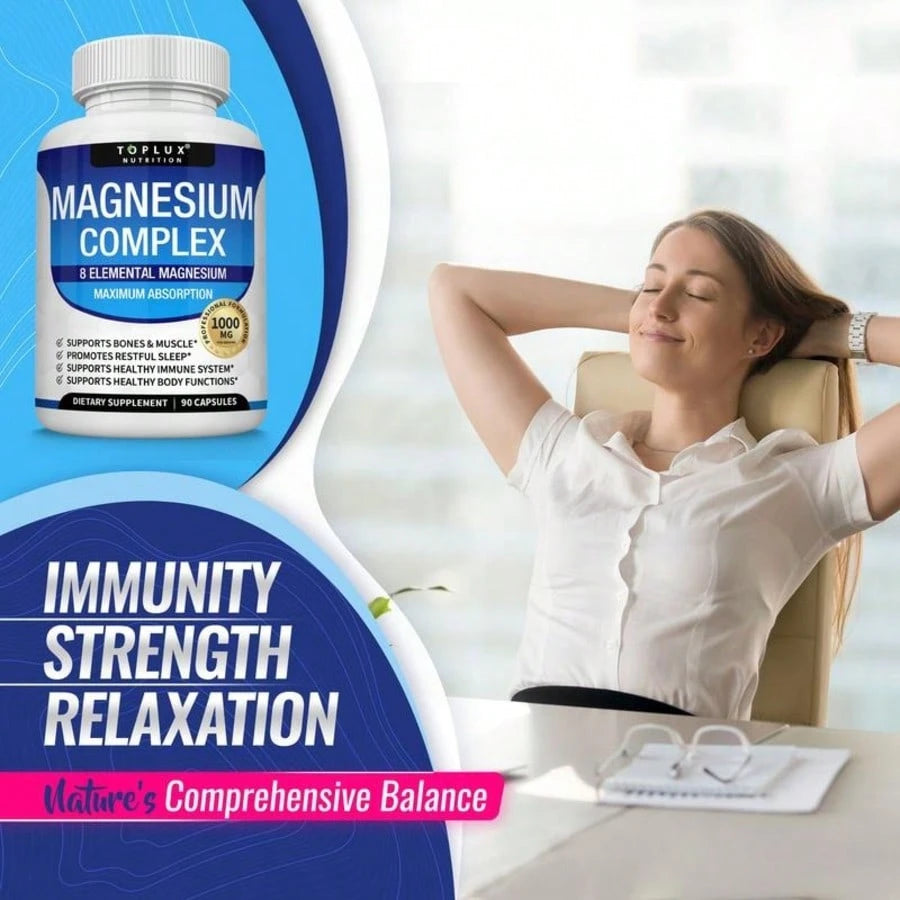 VPOAJ Magnesium Complex 1000mg Capsules – 2 Pack Value Set, Advanced Magnesium Supplement For Sleep, Muscle & Bone Support, 90 Capsules Each
