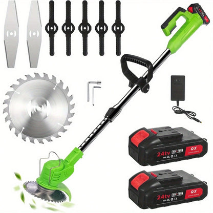 Wacker 600W Cordless Grass Trimmer – 51'' Height Adjustable, 8 Sharp Blades + 2*24V Batteries, Powerful Brush Cutter For Garden & Yard| Easy To Use, No Cord Hassle!
