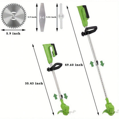 Wacker 600W Cordless Grass Trimmer – 51'' Height Adjustable, 8 Sharp Blades + 2*24V Batteries, Powerful Brush Cutter For Garden & Yard| Easy To Use, No Cord Hassle!