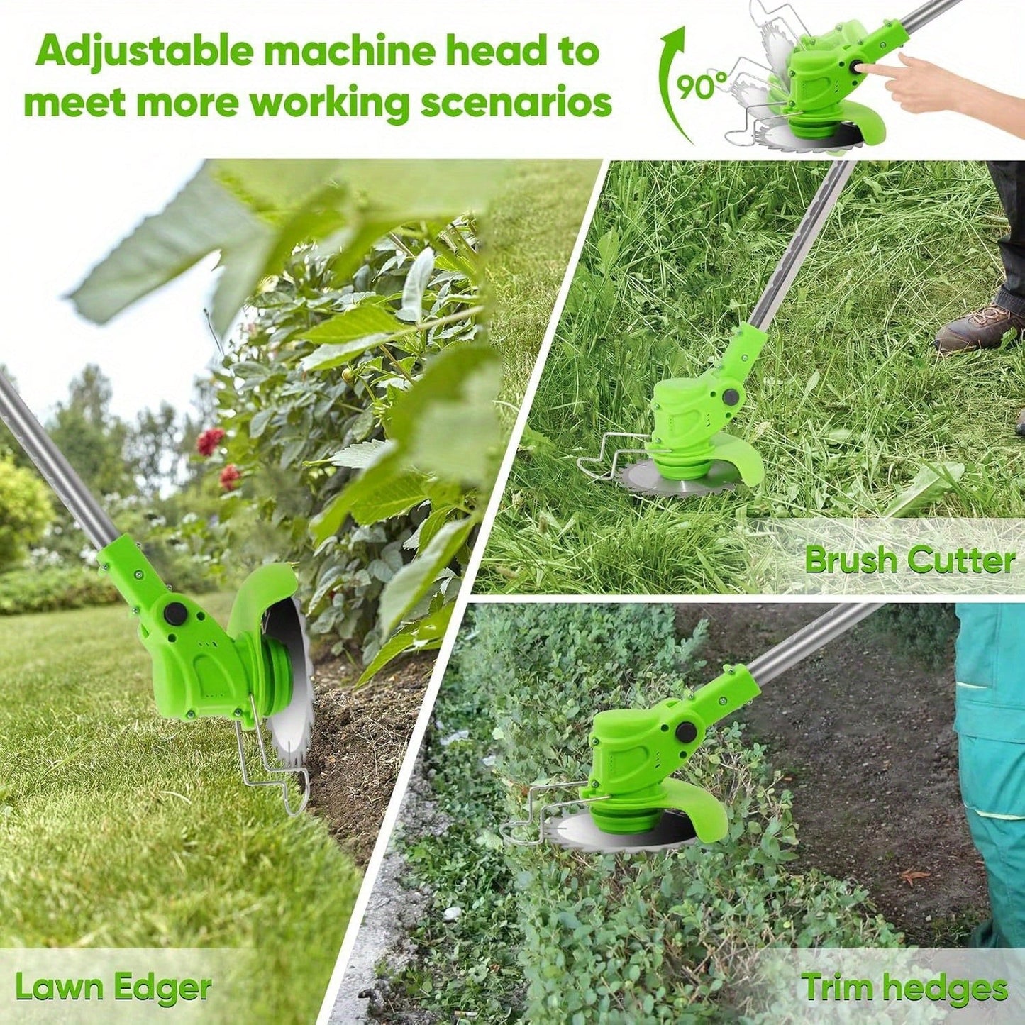 Wacker 600W Cordless Grass Trimmer – 51'' Height Adjustable, 8 Sharp Blades + 2*24V Batteries, Powerful Brush Cutter For Garden & Yard| Easy To Use, No Cord Hassle!
