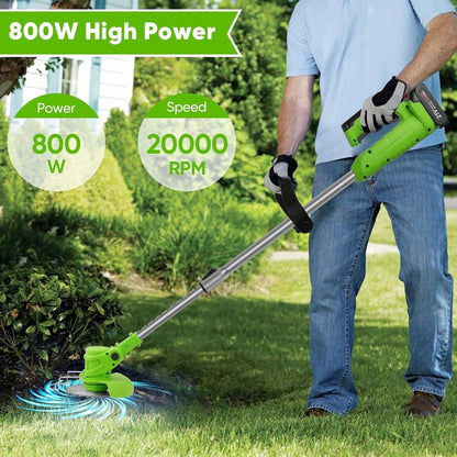 Wacker 600W Cordless Grass Trimmer – 51'' Height Adjustable, 8 Sharp Blades + 2*24V Batteries, Powerful Brush Cutter For Garden & Yard| Easy To Use, No Cord Hassle!