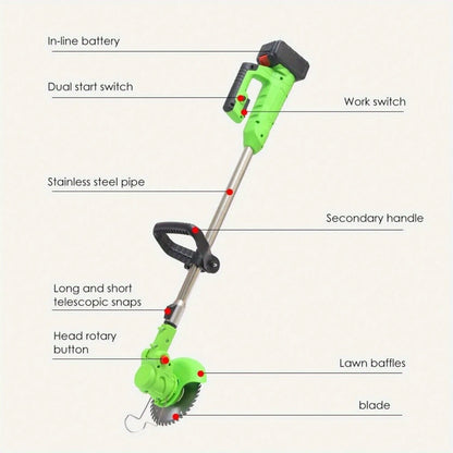 Wacker 600W Cordless Grass Trimmer – 51'' Height Adjustable, 8 Sharp Blades + 2*24V Batteries, Powerful Brush Cutter For Garden & Yard| Easy To Use, No Cord Hassle!