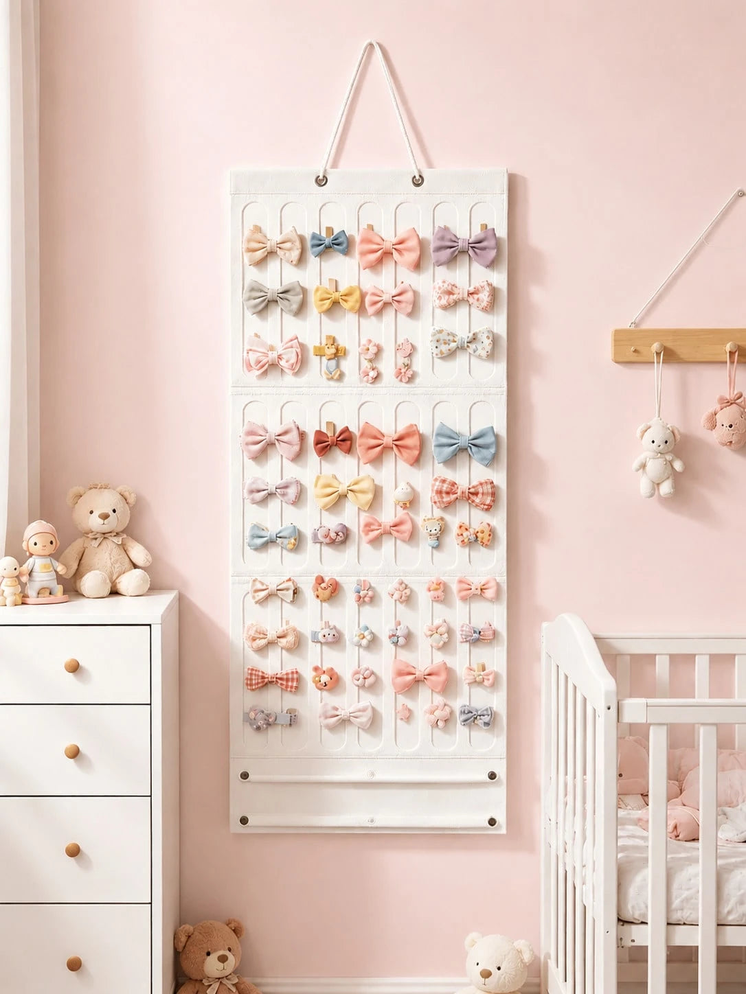 Wall-Mounted Hair Accessory Bow Storage Rack- Large Capacity Hair Clip Storage, Suitable For Nursery, Space-Saving, Easy To Display- Baby Room Storage