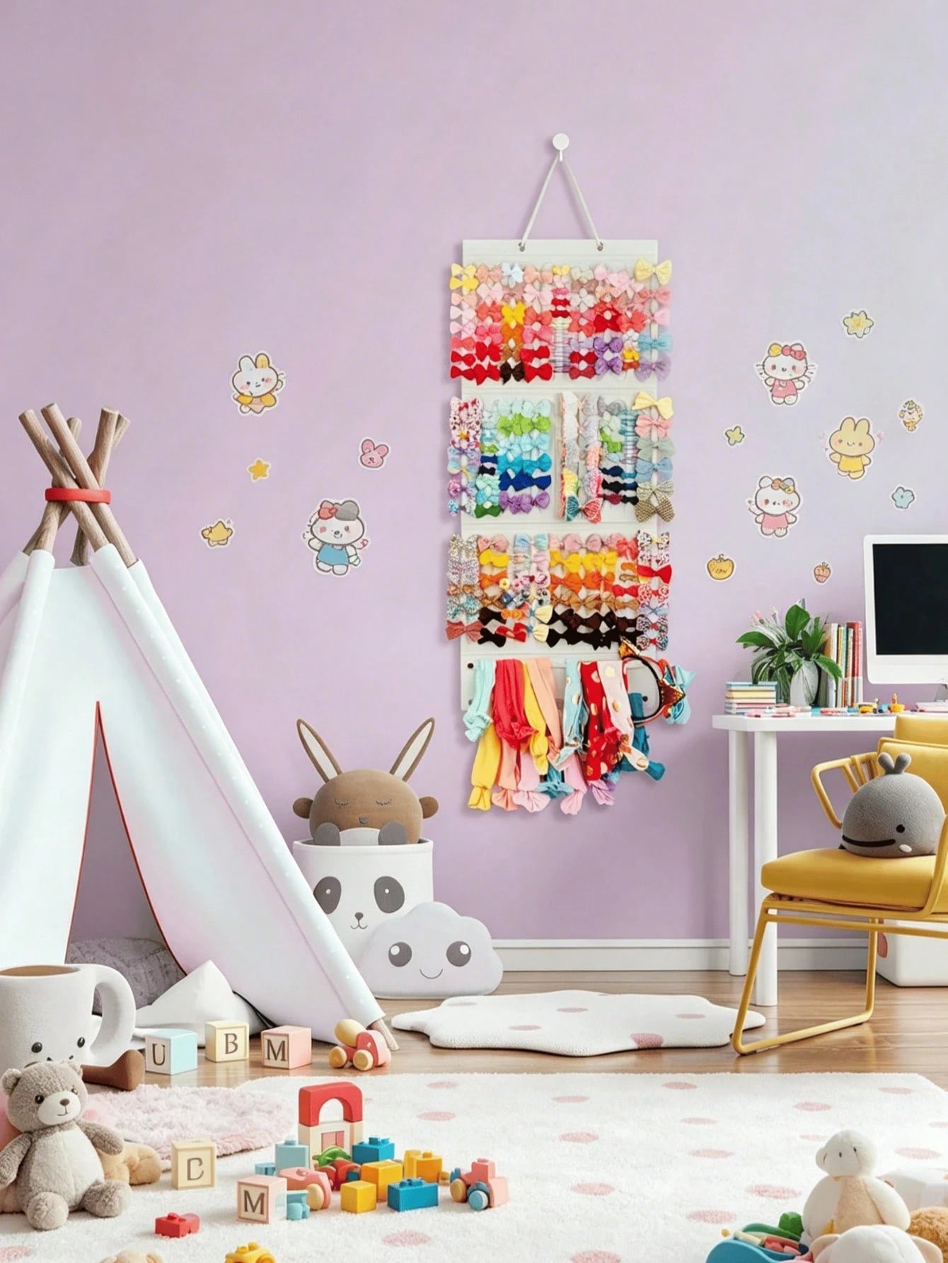 Wall-Mounted Hair Accessory Bow Storage Rack- Large Capacity Hair Clip Storage, Suitable For Nursery, Space-Saving, Easy To Display- Baby Room Storage